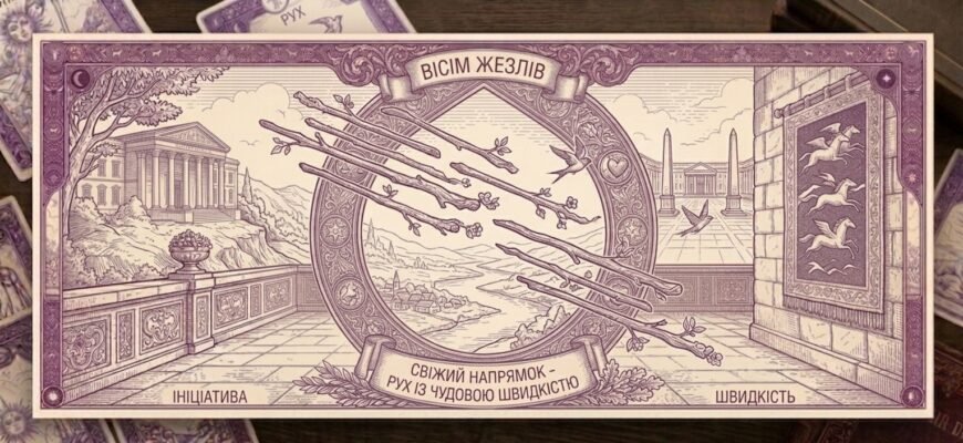 Значення карти Вісімка Жезлів у Таро — тлумачення та символіка