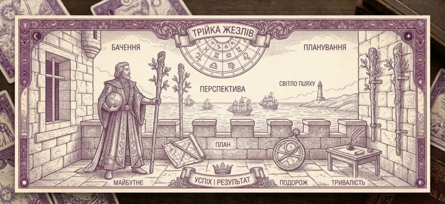 Значення карти Трійка Жезлів у Таро — тлумачення та символіка